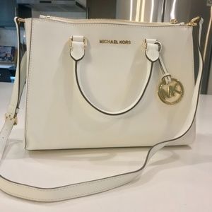Michael Kors White Leather Sutton Saffiano Satchel